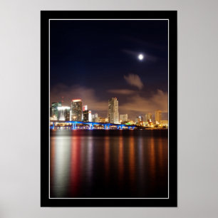 Póster Moon over Miami skyline - Poster