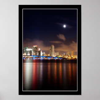 Póster Moon over Miami skyline - Poster
