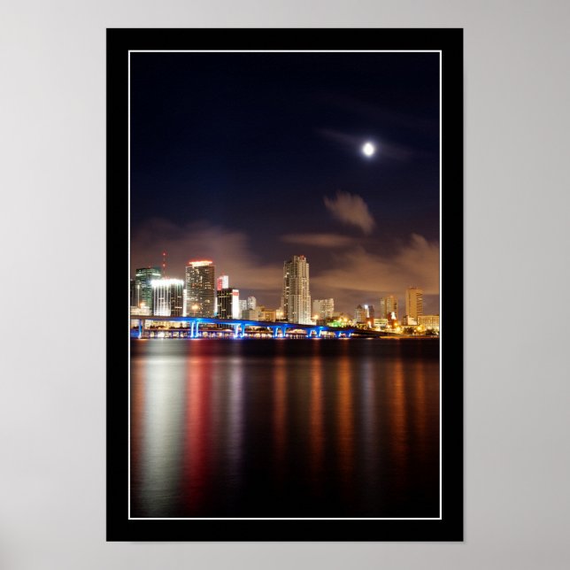 Póster Moon over Miami skyline - Poster (Frente)