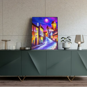 Póster Moon Over The Castle Painting Poster