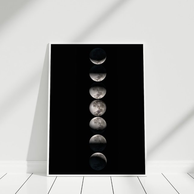 Póster Moon Phases Poster (Black and White Moon Phases Poster in white frame.)