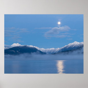 Póster Moon Setting Seabeck, Washington