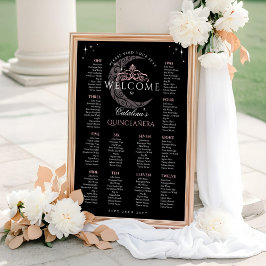 Póster Moon Stars Tiara Black Quinceañera Seating Chart