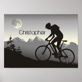 Póster Moon y bicicleta de montaña de silueta personaliza