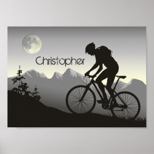 Póster Moon y bicicleta de montaña de silueta personaliza