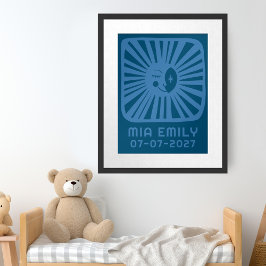 Póster Moonbeams Cute Moon PERSONALIZADO NOMBRE DE BEBÉ C