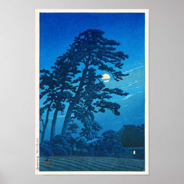 Póster Moonlight at Magome, Hasui Kawase, Woodcut (Frente)