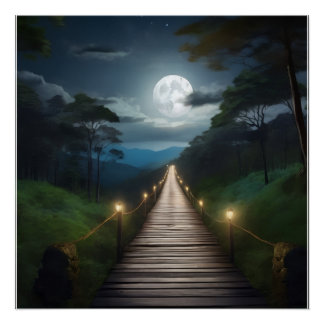 Póster Moonlight Forest Path 