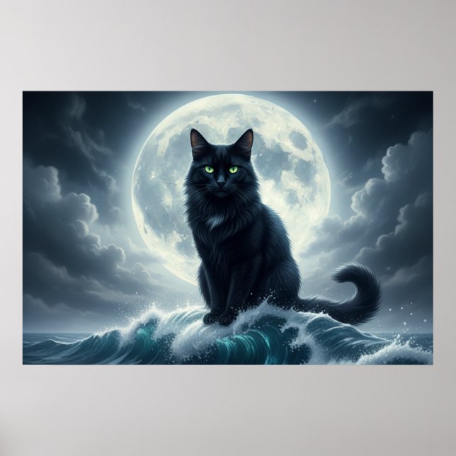 Póster Moonlight Wave & Black Cat Poster (Frente)