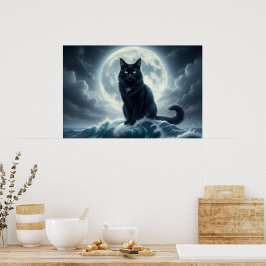 Póster Moonlight Wave & Black Cat Poster