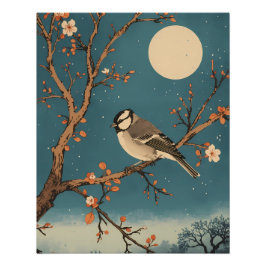 Poster - Moonlit Bird on Blossom Branch