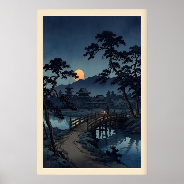 Póster Moonlit Bridge Print Calm Night Landscape (Bedroom (Frente)