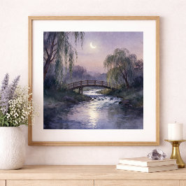 Póster Moonlit Bridge Wall Art Peaceful Landscape