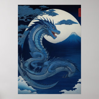 Póster Moonlit Dragon of Fuji Wall Art Poster