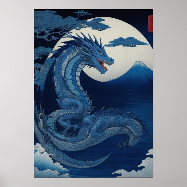Póster Moonlit Dragon of Fuji Wall Art Poster (Frente)