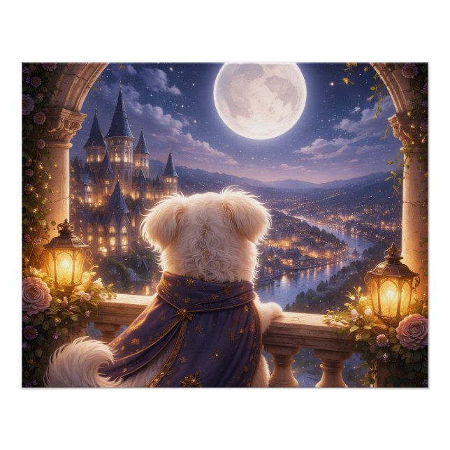 Póster Moonlit Dream – Dog Watching a Magical City (Anverso)