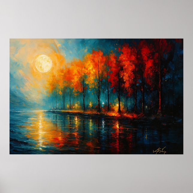 Póster Moonlit Ember Grove Autumn Reflections (Frente)