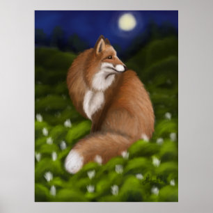 Póster Moonlit Fox en Midnight Woods