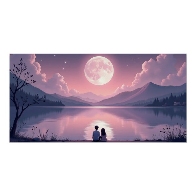 Póster Moonlit Lake Romantic Night Valentine’s Day  (Anverso)