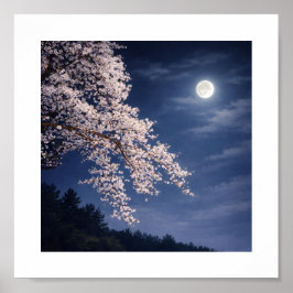 Póster Moonlit Sakura – Cherry Blossoms Under a Full Moon
