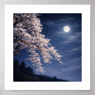 Póster Moonlit Sakura – Cherry Blossoms Under a Full Moon