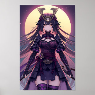 Póster Moonlit Samurai Shadow — Elegant Anime Warrior Gir