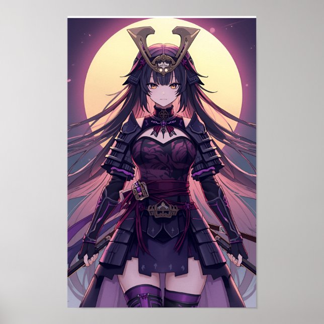 Póster Moonlit Samurai Shadow — Elegant Anime Warrior Gir (Frente)