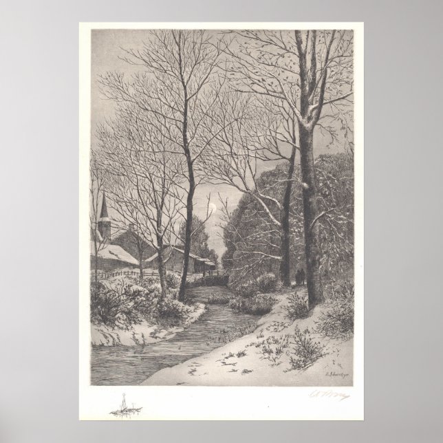 Póster Moonlit Stroll in Winter, American Fine Art Poster (Frente)