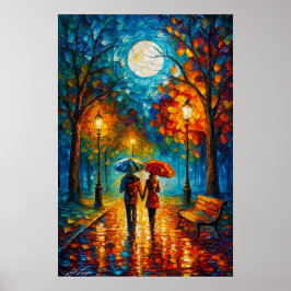 Póster Moonlit Stroll - Romantic Rain Walk