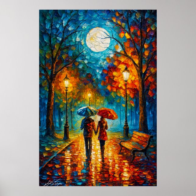 Póster Moonlit Stroll - Romantic Rain Walk (Frente)