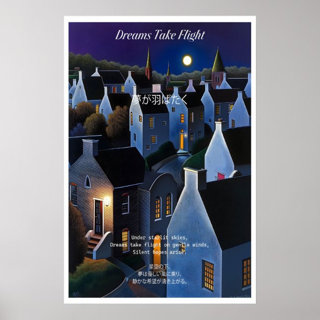 Póster Moonlit Village Art Print Nighttime Landscape (Frente)