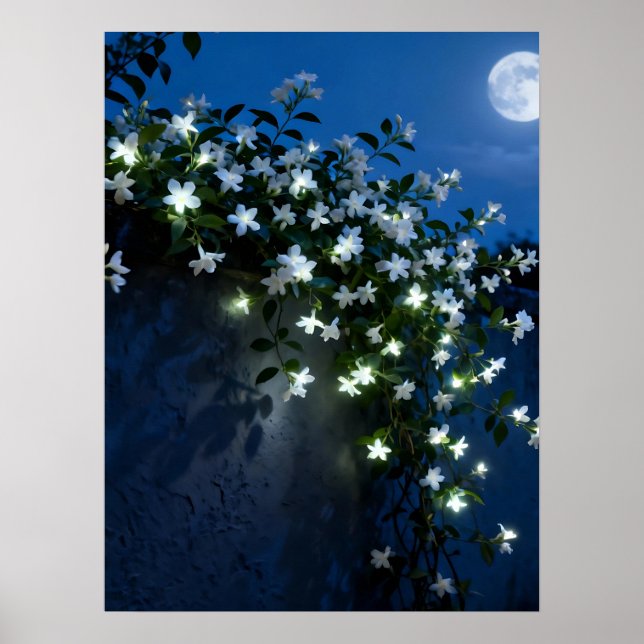 Póster Moonlit White Flowers Vine Art (Frente)