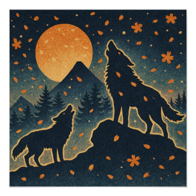Póster Moonlit Wolves & Mount Fuji – Japanese Night Art  (Anverso)
