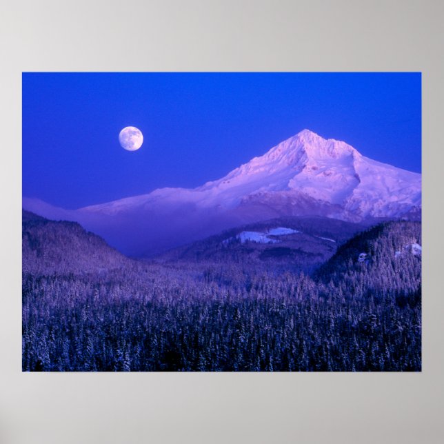 Póster Moonrise Over Mt. Hood Oregon en invierno (Frente)