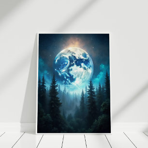 Póster Moonrise Over Pines - Serene Lunscape Art