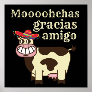 Póster MOOOHCHAS GRACIAS AMIGO divertido cinco de mayo va