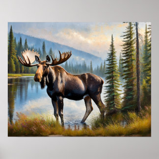 Póster Moose by Lake 2