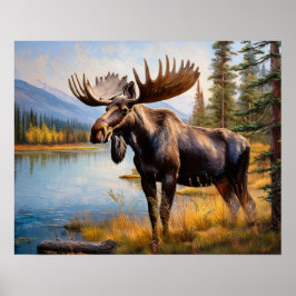 Póster Moose by Lake 3