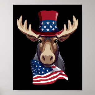 Póster Moose con bandera patriótica de Estados Unidos Ind