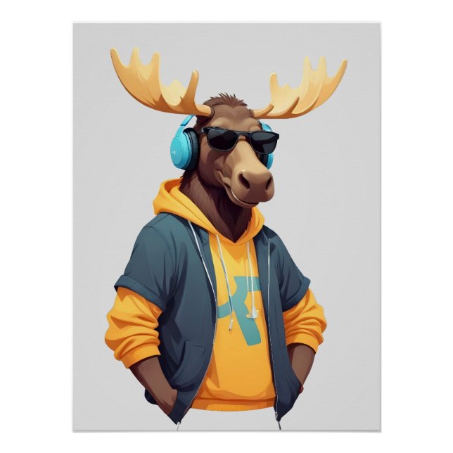Póster Moose Con Hoodie Funny Carácter Animal De Guay (Anverso)