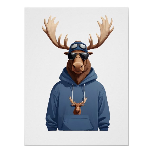 Póster Moose Con Hoodie Funny Carácter Animal De Guay (Anverso)