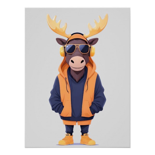 Póster Moose Con Hoodie Funny Carácter Animal De Guay (Anverso)