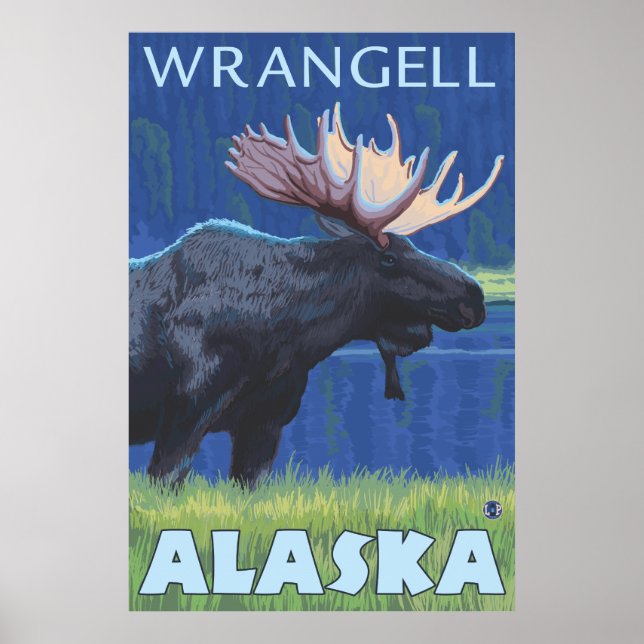 Póster Moose de noche - Wrangell, Alaska (Frente)