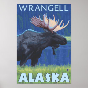 Póster Moose de noche - Wrangell, Alaska