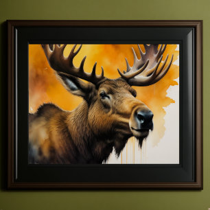 Póster Moose de pintura acuarela 5:4