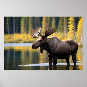 Póster Moose en el lago