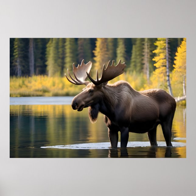 Póster Moose en el lago (Frente)