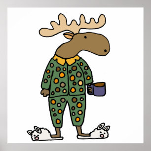 Póster Moose gracioso usando pijamas de punto de polka