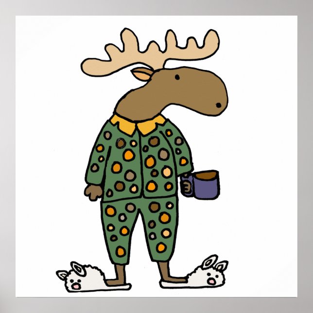 Póster Moose gracioso usando pijamas de punto de polka (Frente)