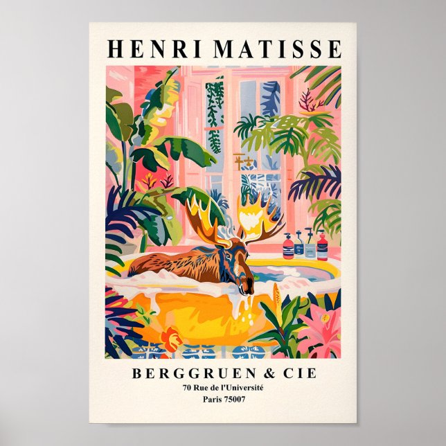 Póster Moose In Bathtub Art Print, Maximalism Wall Art, H (Frente)